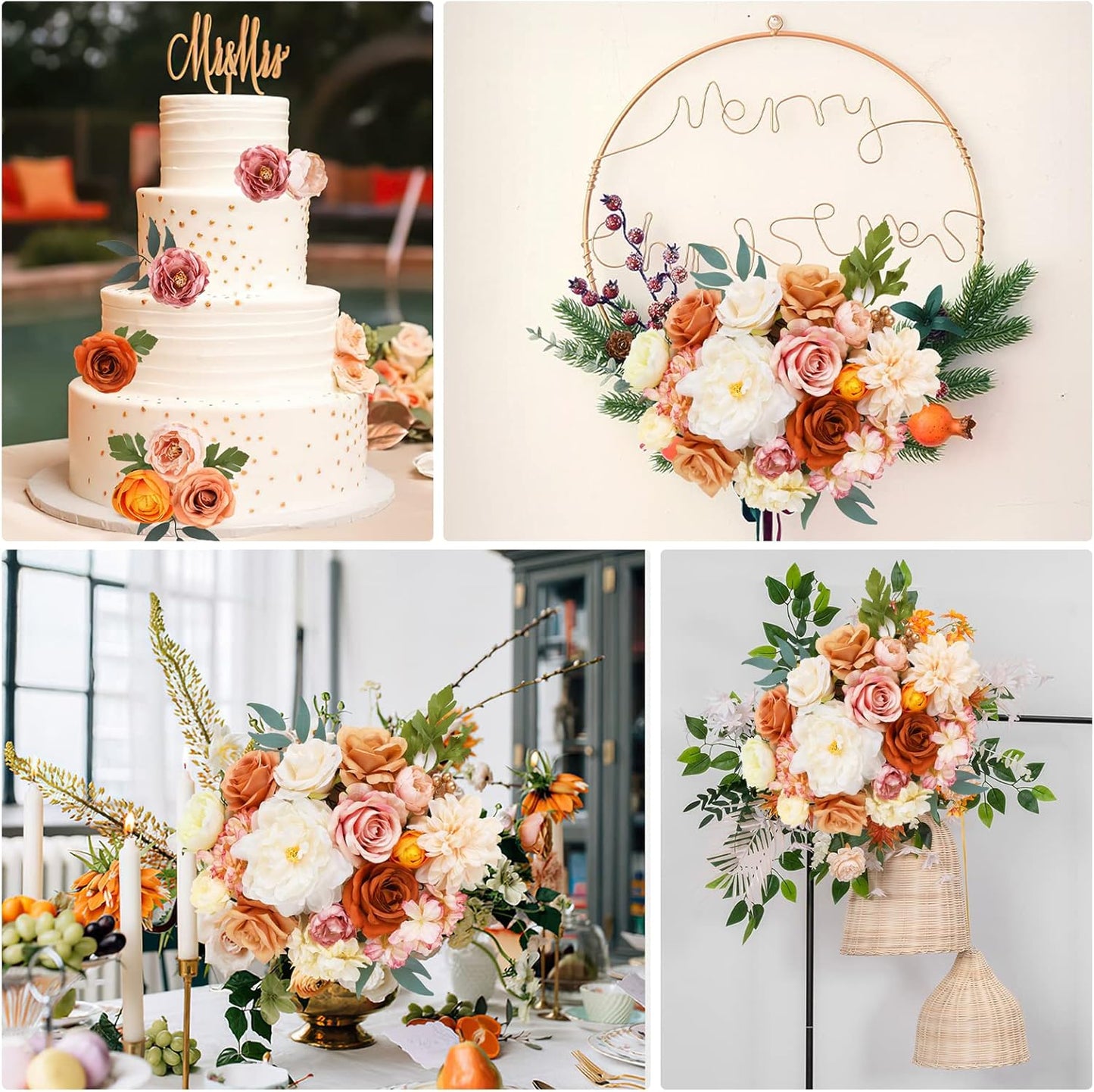 AmyHomie Champagne Artificial Flowers Combo Silk Mix Peony Rose Hydrangea Fake Flowers w/Stem for DIY Wedding Bouquets Centerpieces Arrangements Table Party Bridal Baby Shower Home Fall Decor