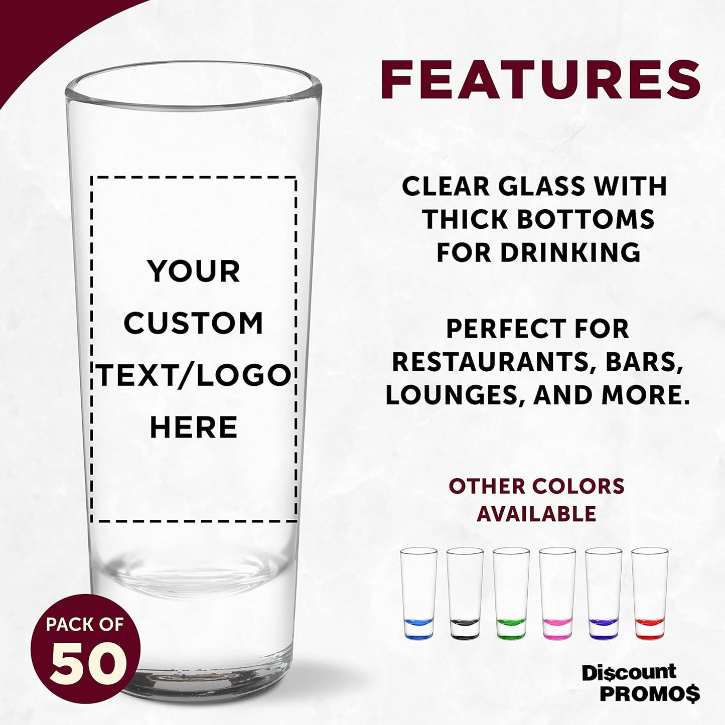 Custom Cordial Shooter Shot Glasses 2 oz. Set of 50, Personalized Bulk Pack - Great for Birthdays, Parties, Indoor & Outdoor Events - Clear