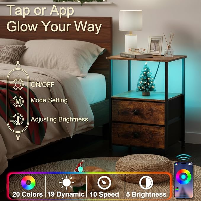 LOAKEKEL Night Stand Set 2, LED Nightstand - Image 5