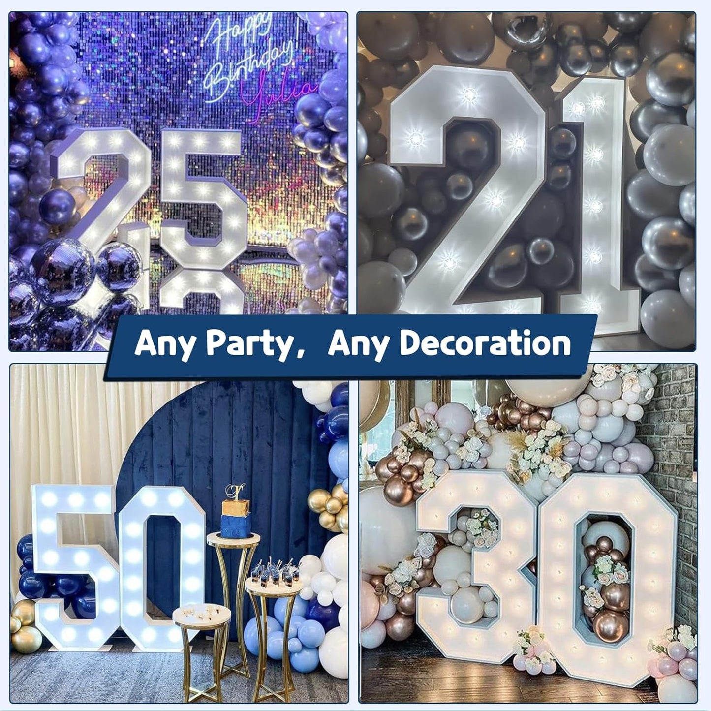 Marquee Numbers 4 Feet Tall Big Light Up Numbers 2nd 21st 25th Birthday Decorations Girl Boy Graduation Decorations 2025 White Anniversary Party Decor Large Cardboard Prop Backdrop Sign 2