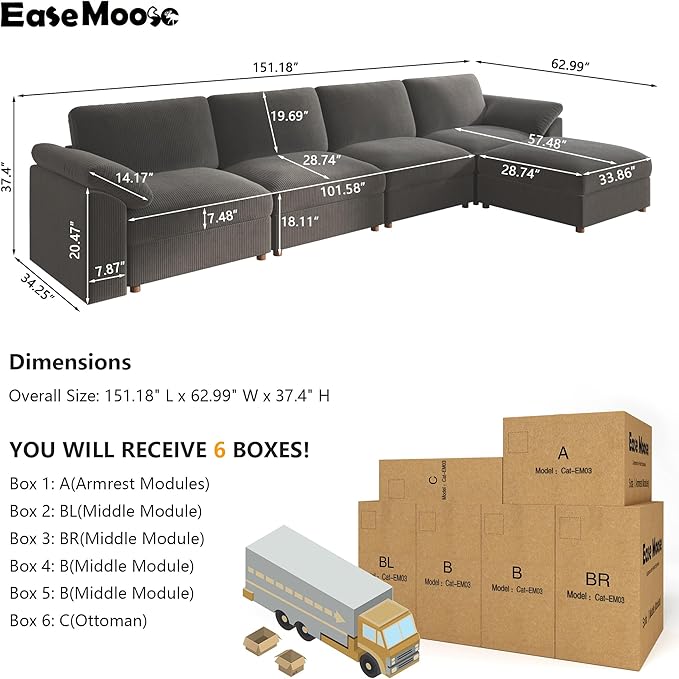 EASE MOOSE Sectional Modular Sofa, Oversized L Shape Sectional Couch Wide Deep - Image 2
