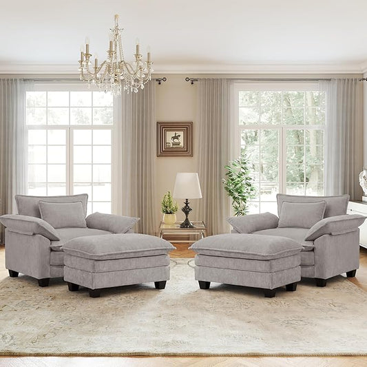 Oversized Accent Chair with Ottoman Set of 2, Upholstered Armchair with Extra by choairy