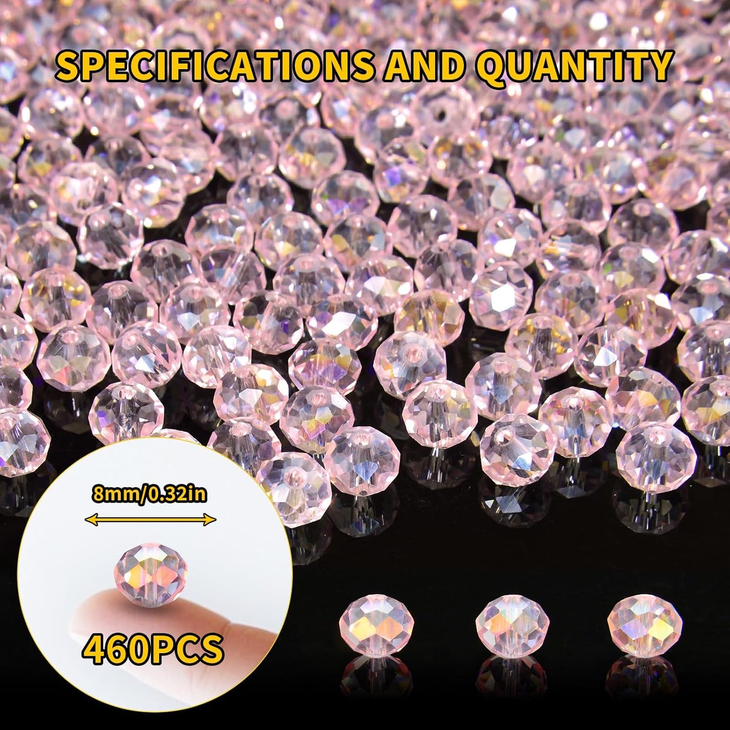 460Pcs 8mm Crystal Glass Beads for Jewelry Making Beads for Bracelets Necklace Pendants Making Supplies(Pink)