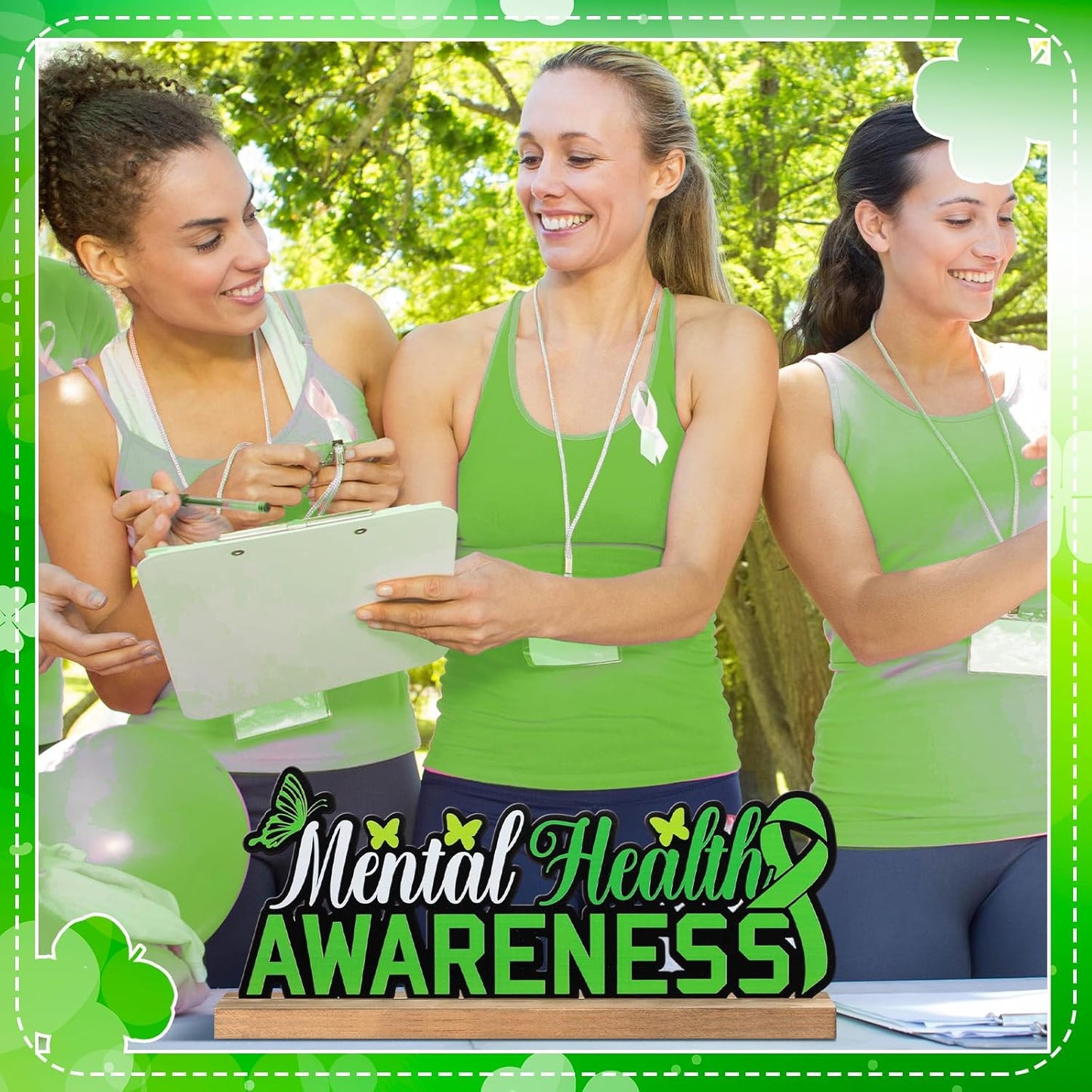 Mental Health Awareness Metal Sign Rustic Table Decor Holiday Tiered Tray Decor with Wooden Base Freestanding Metal Word Sign for Home Tabletop Centerpiece Mantel Shelf Fireplace