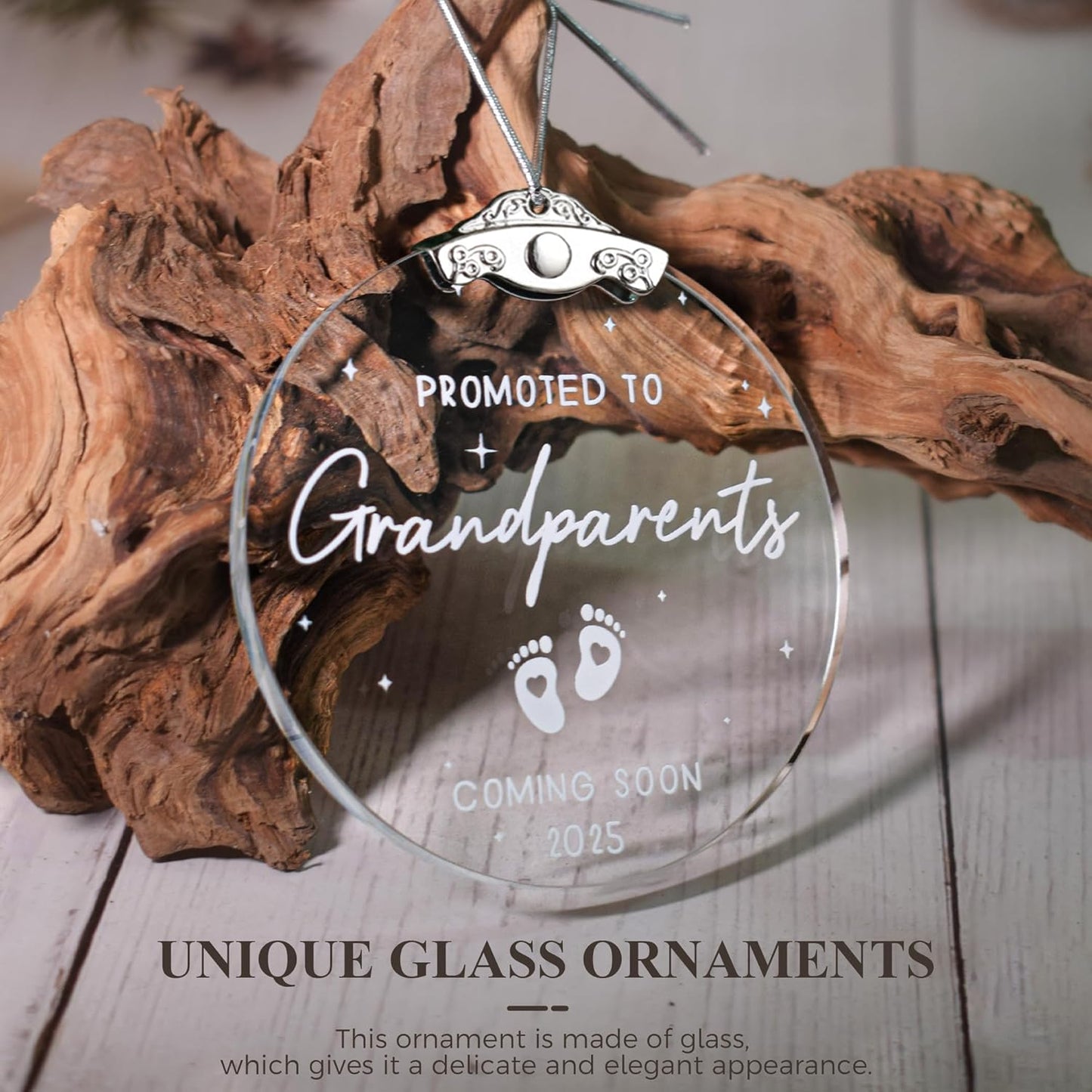 First Time Grandparents Gifts - Baby Pregnancy Announcement Ornament for New Grandma and Grandpa - Glass Christmas Ornament