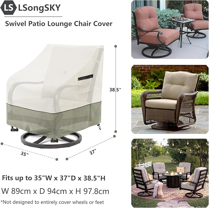 Outdoor Swivel Lounge Chair Cover 2 Pack, 100% Waterproof Heavy Duty Outdoor - Image 3