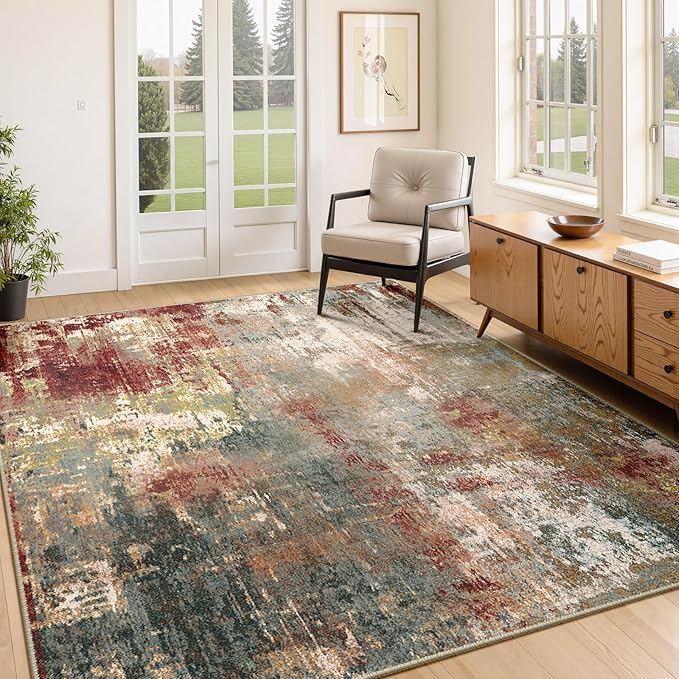 RELEANY Washable Area Rugs 4'x6' Non-Slip Modern Abstract Soft by RELEANY