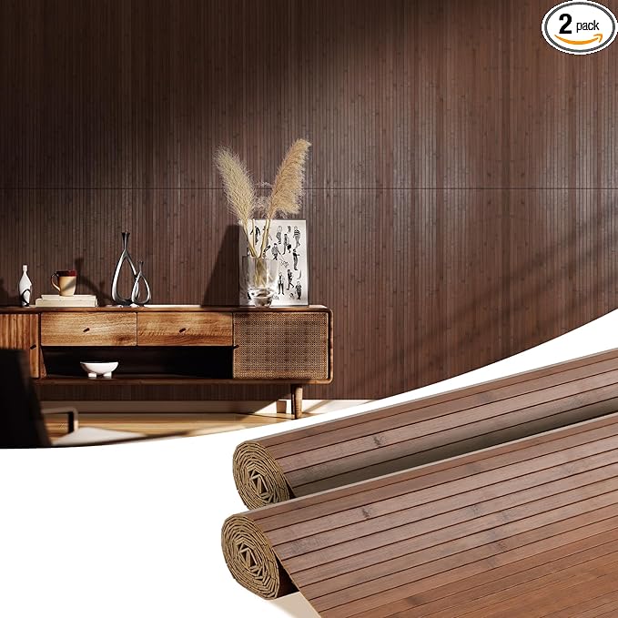 OUZUGIE 2 Pack 96x48 Inch Natural Bamboo Wall Panel – Coffee Pole Wrap Paneling by OUZUGIE