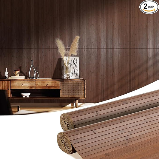 OUZUGIE 2 Pack 96x48 Inch Natural Bamboo Wall Panel – Coffee Pole Wrap Paneling by OUZUGIE