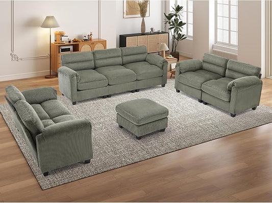 HAOMARKETS Corduroy Sofa Set, Upholstered Ottoman, Loveseat Set of 2, and by HAOMARKETS
