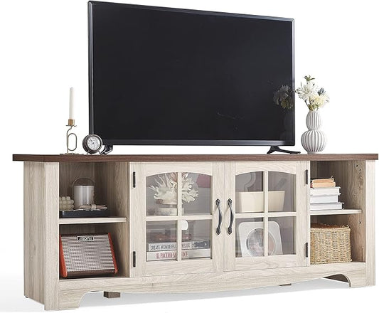 LINSY HOME Farmhouse TV Stand for 65 Inch TV, Wood Entertainment Center by LINSYHOME