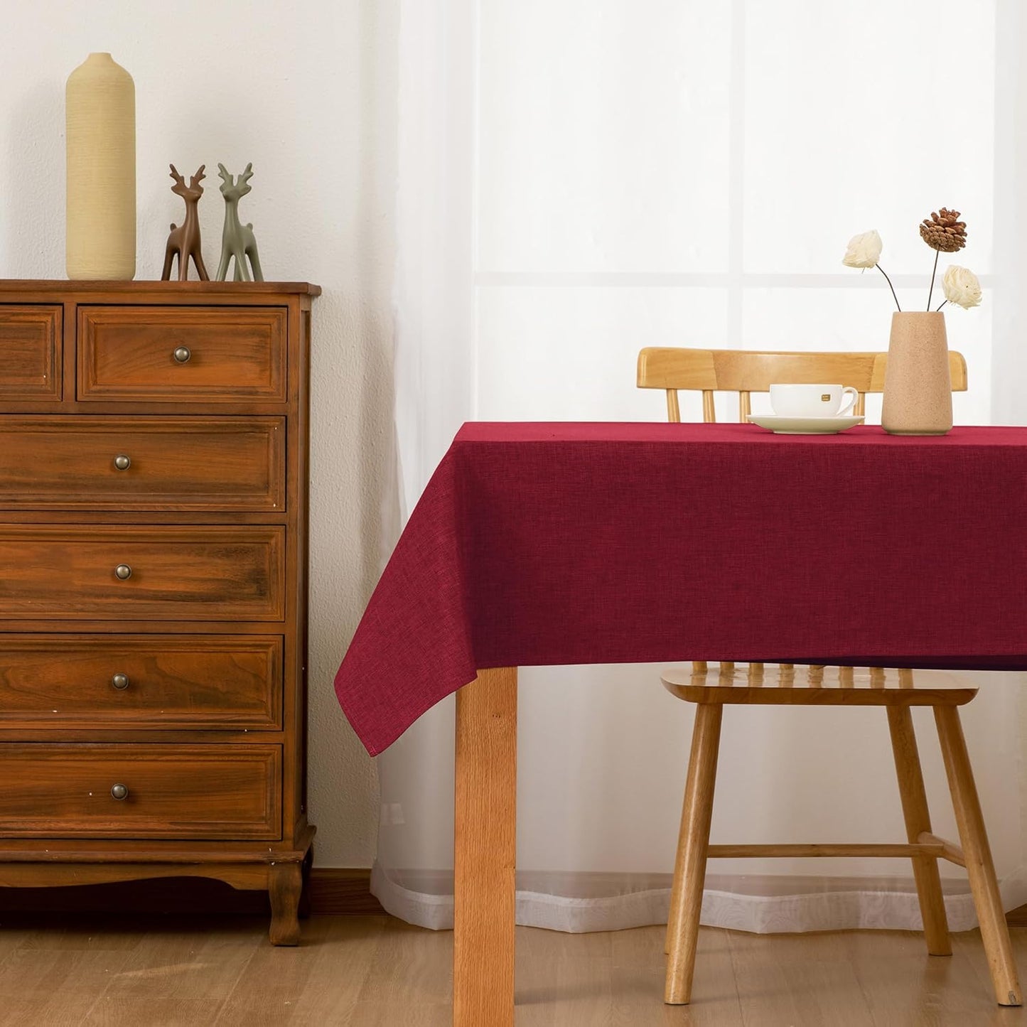 Hiasan Faux Linen Rectangle Tablecloth - Wrinkle and Stain Resistant Washable Table Cloth for Kitchen Dining Room Holiday Table Cover for Dinner, Red, 70 x 120 Inch