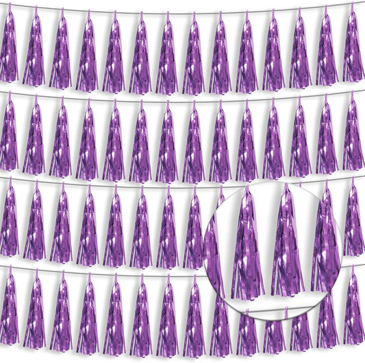 4P Light Purple Foil Fringe Tassel Banner Garland Metallic Tinsel Streamers Wall Hanging Curtain Backdrop Banner for Parade Floats, 2024 Graduation Decorations, Father's Day Party Decoration