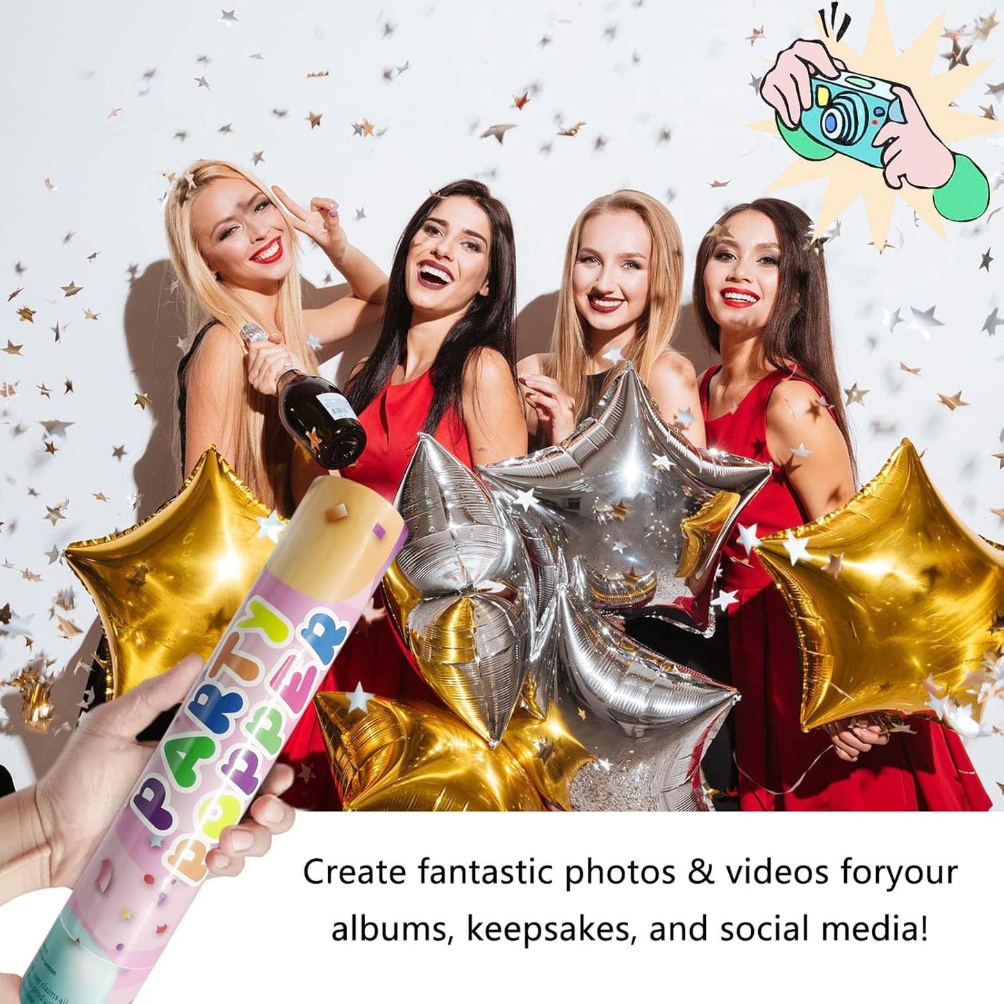 6 Pack Gold Silver Star Confetti Poppers, 12 Inch Confetti Cannon Party Poppers Shooters for Birthday, Wedding, Graduation, Anniversary, Parties, Christmas, New Year's Eve