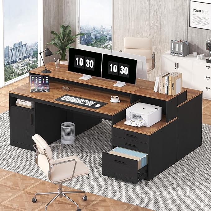 YOMILUVE Computer Desk with 3 Drawers & Storage Shelves, 65 Inch Home Office - Image 8