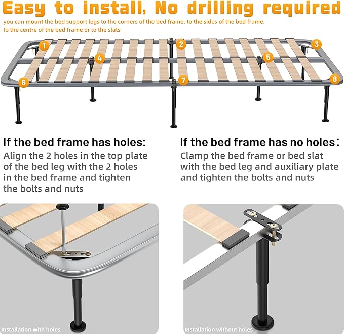Wlrrcwdttc 2 Pcs Adjustable Height Bed Support Legs 7.08-12.6 inch, Bed Frame - Image 5