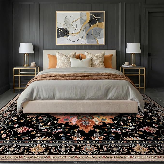 RELEANY Area Rugs 8'x10' Washable Non-Slip, Floral Vintage Distress Print - Image 2