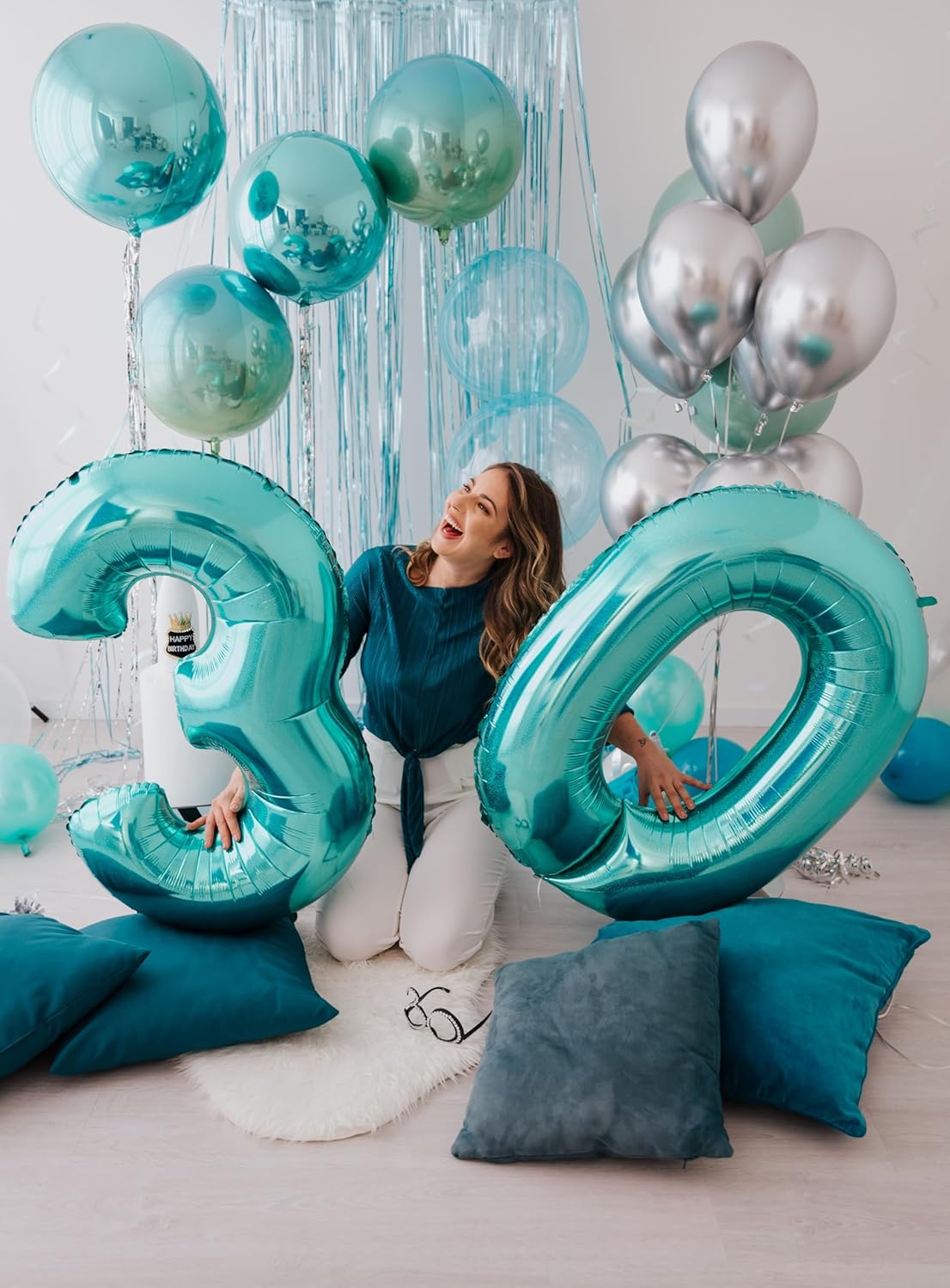 Teal Blue Helium Number Balloon 40 Inch, Giant Foil Teal Blue Number 0 Birthday Balloons, Large Numbers 10 20 30 40 50 60 70 80 90 100 2025, Party Celebration Supplies Decorations