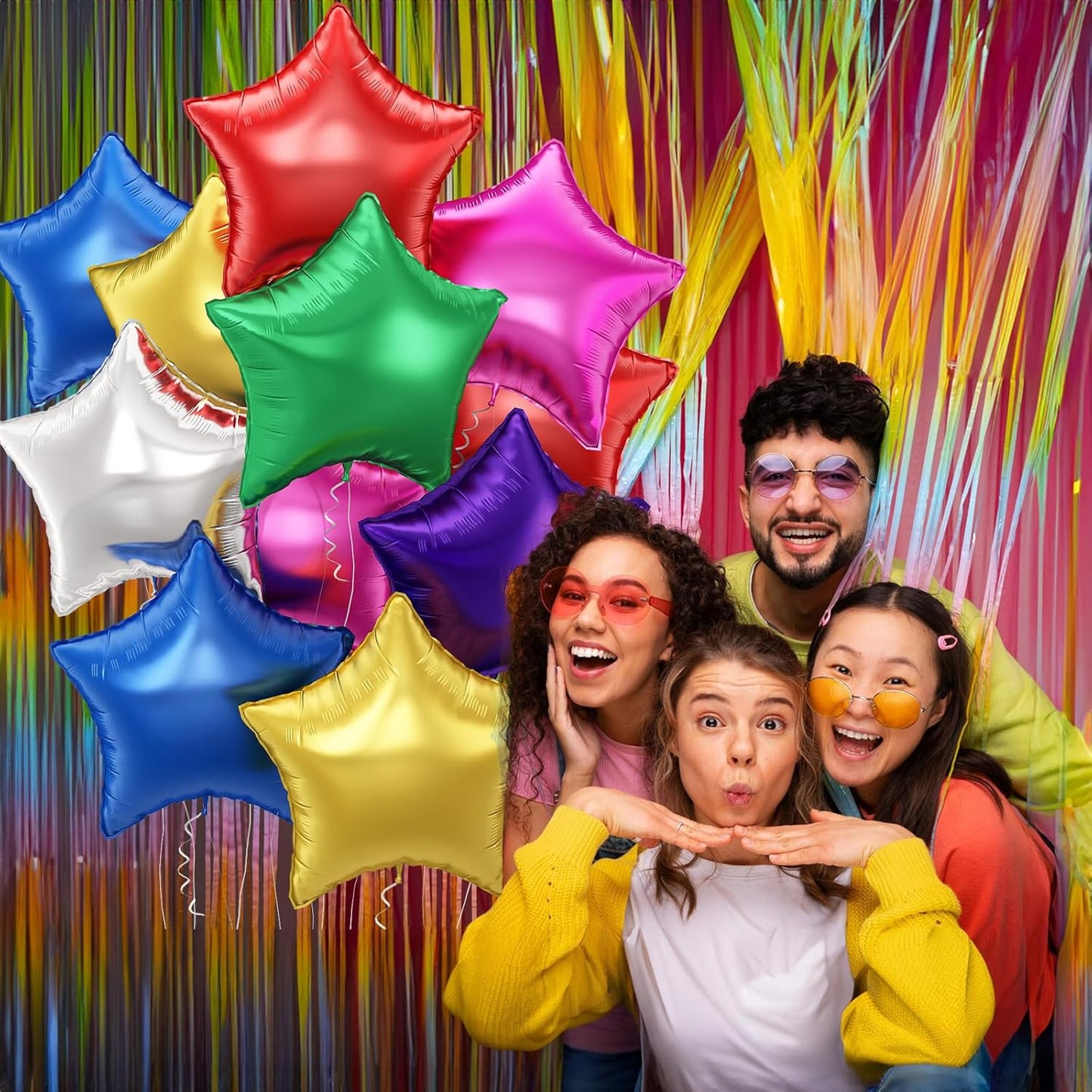 Colorful Star Foil Balloons, 18 Inch 14 Pcs Mixed Stars Shape Mylar Helium Balloons, Pentagram Aluminum Set for Birthday Baby Shower Rainbow Party