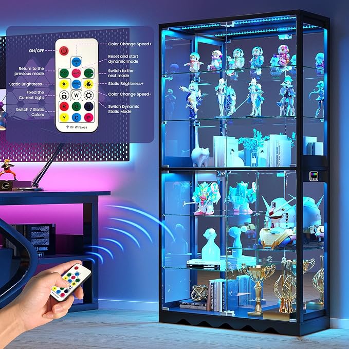Large Display Cabinet with Glass Doors, 8-Tier RGB Curio Cabinet with Smart - Image 6