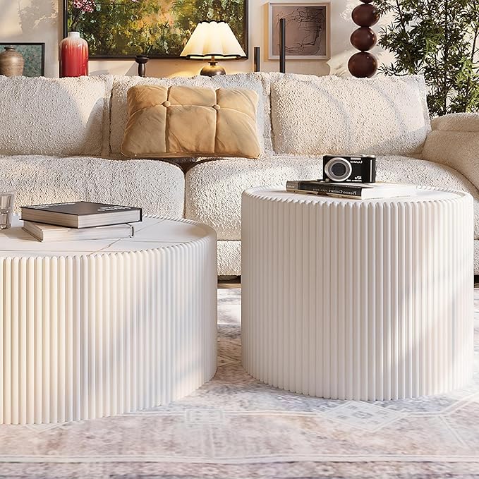 SSLine Round Drum Coffee Table Modern Sintered Stone Top Side End Table in - Image 5