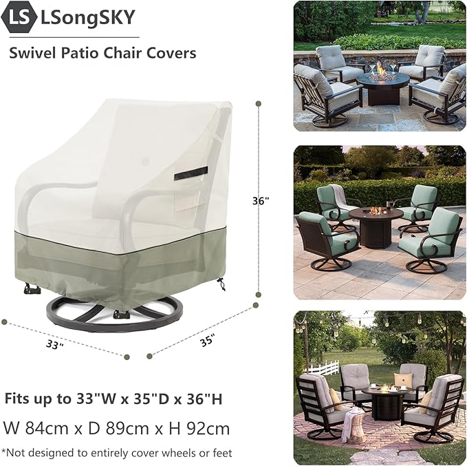 Patio Swivel Chair Cover 4 Pack, Waterproof Heavy Duty Outdoor Chair Covers - Image 2