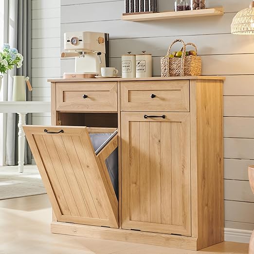 IFGET Double Tilt Out Trash Cabinet, 20 Gallon Farmhouse Laundry Hamper Cabinet by IFGETEnrichYourLivingSpace