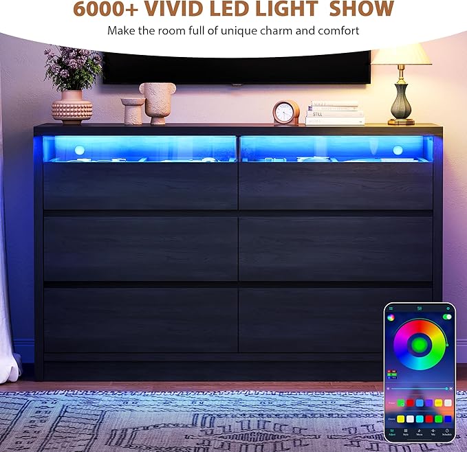 Jocoevol Black LED 6 Drawer Dresser - Image 3