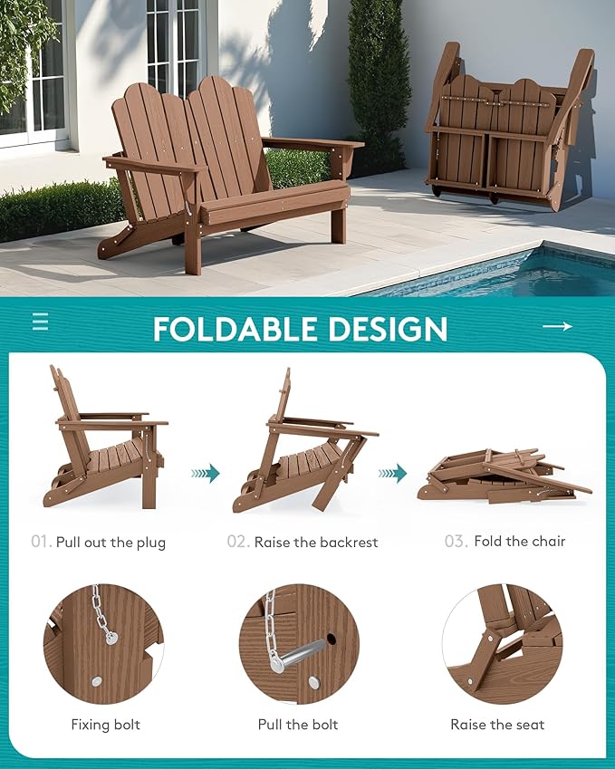 SERWALL 4 Pieces HDPE Patio Adirondack Chair Set, 2 Adirondack Chair - Image 6