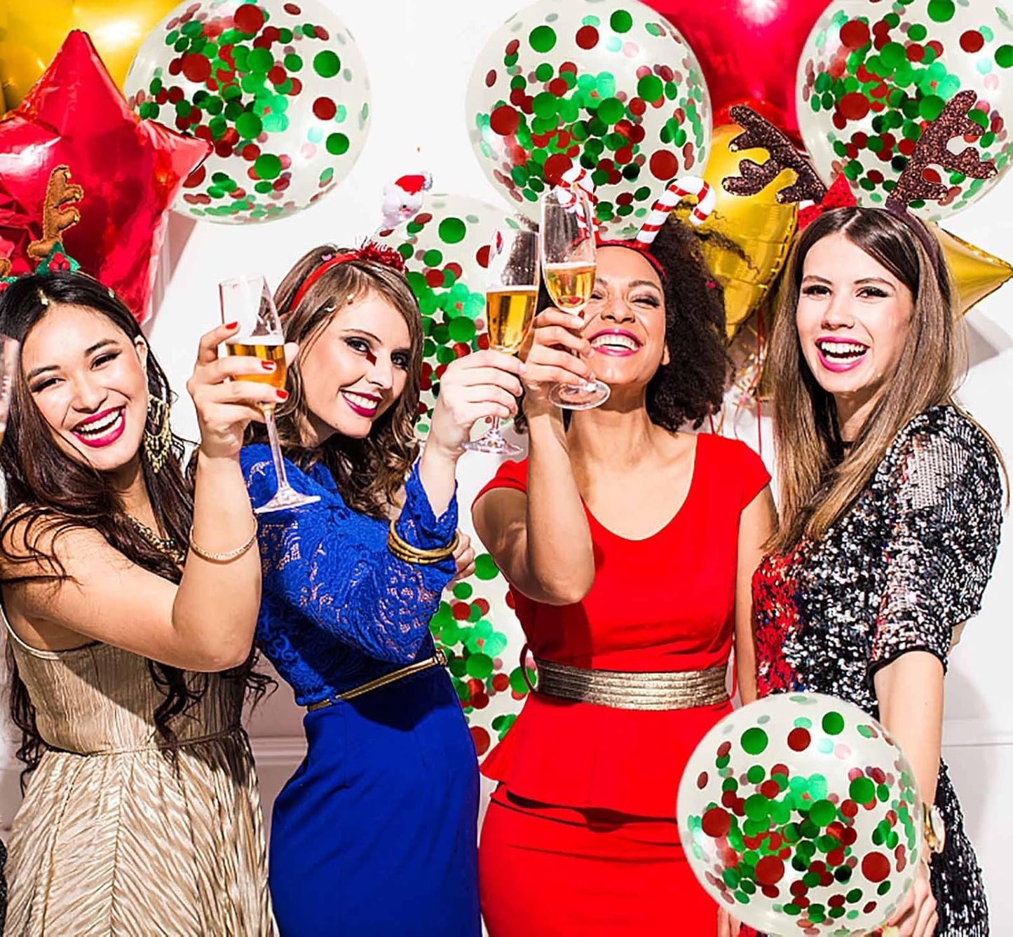 50pcs Red and Green Foil Confetti Balloons,12 inch Latex Balloon with Red Black Confetti Inside for Birthday Family Party Wedding Party Baby Shower Decoration Supplies