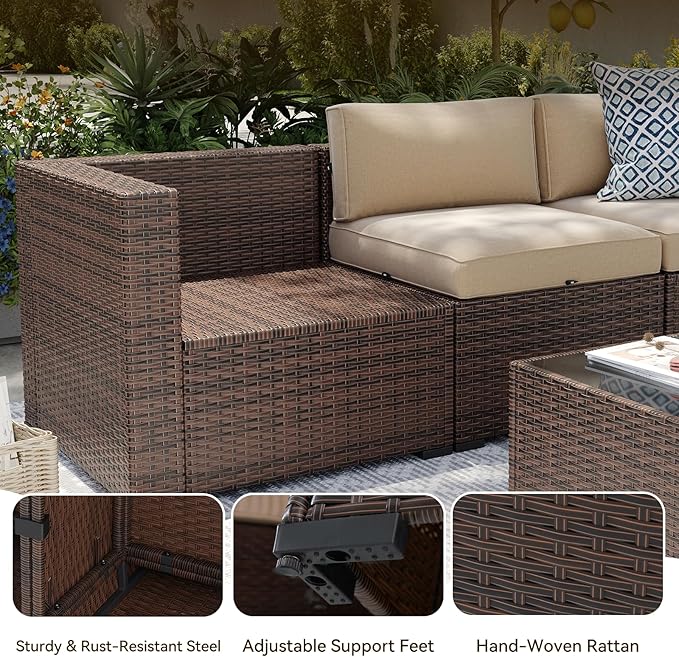 Aoxun 8-Piece Patio Furniture Set, Wicker Outdoor Sectional Sofa - Image 6