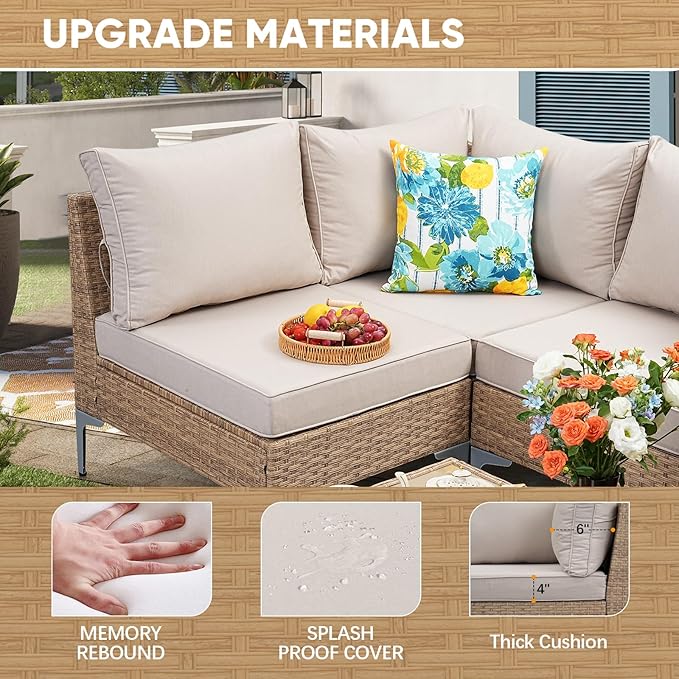 JOYURE 7 Piece Wicker Patio Furniture Set, Outdoor Conversation Sectional Sofa - Image 6