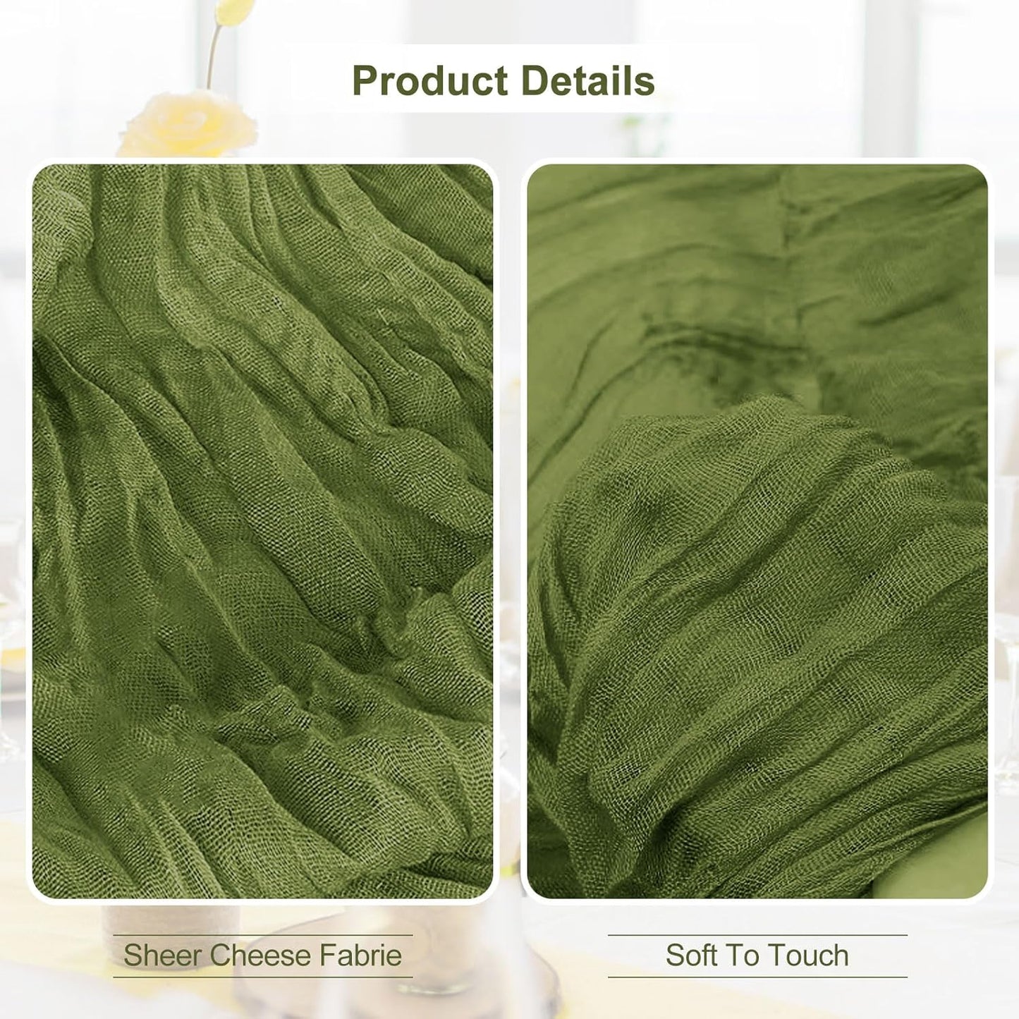 1 Pack Olive Green Cheesecloth Table Runner 35x120 Inch 10Ft Rustic Gauze Cheese Cloth Table Runner Sheer Cheesecloth Table Runners for Wedding Party Bridal Shower Decoration