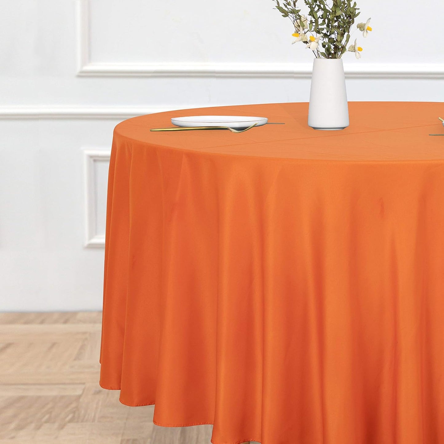 sancua Round Tablecloth - 120 Inch - Water Resistant Spill Proof Washable Polyester Table Cloth Decorative Fabric Table Cover for Dining Tables, Buffet Parties and Camping, Orange