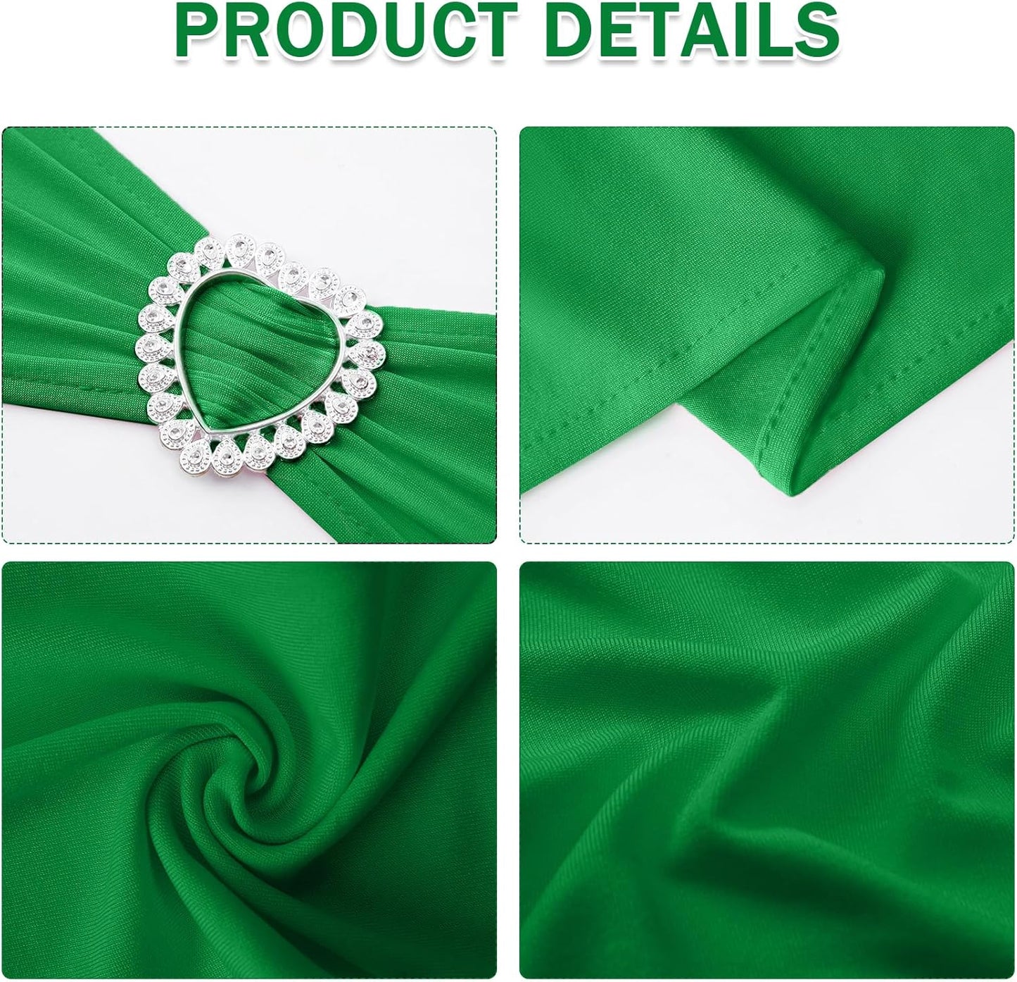 Howhic Pack of 60 Spandex Chair Sashes Bows Stretch Chair Cover Band with Buckle Slider Universal Elastic Chair Ties for Wedding Banquet Party Event Decoration (Emerald)