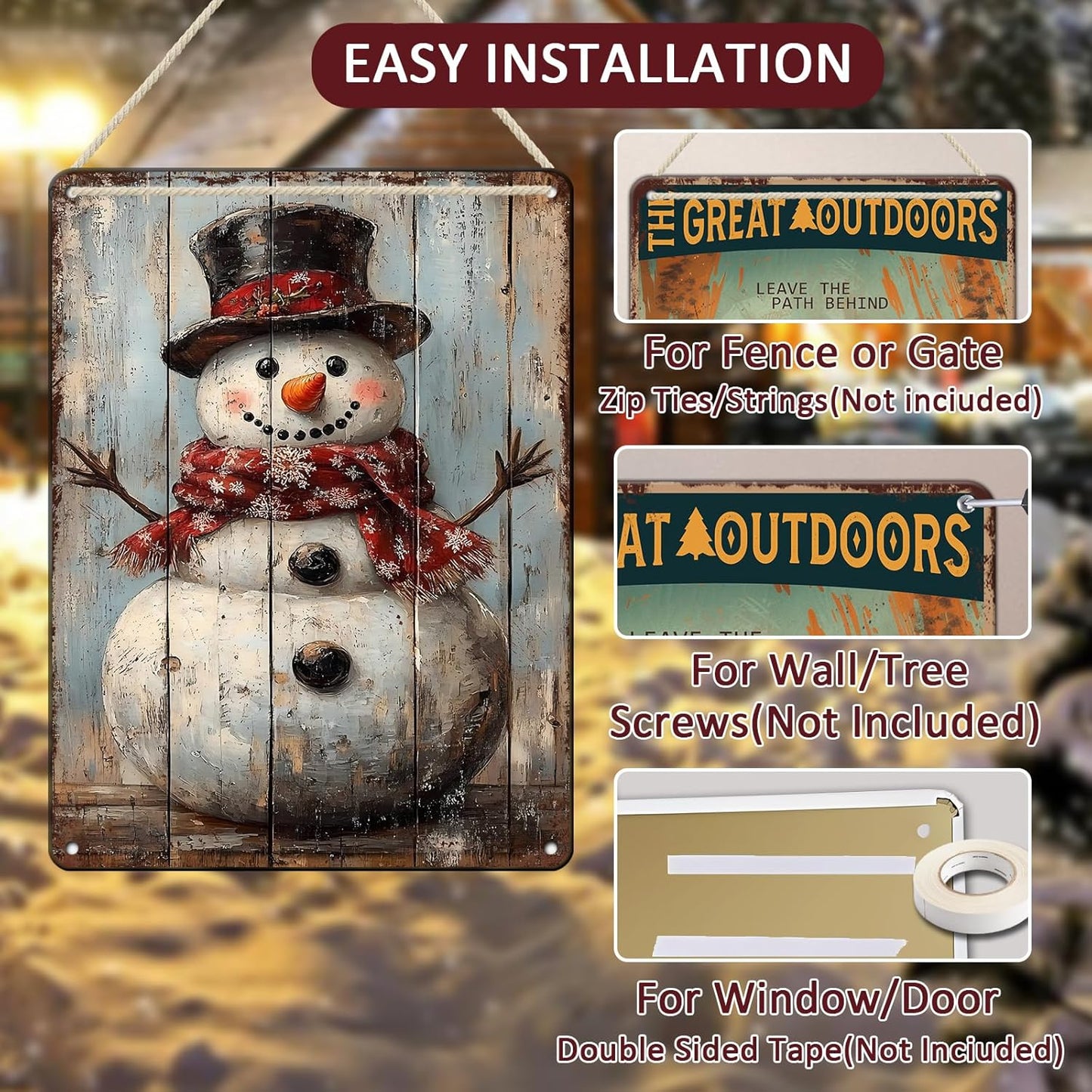 Vintage Christmas Metal Tin Sign Snowman Retro Wall Decor Christmas Tin Sign for Winter Outdoor 12x16Inch