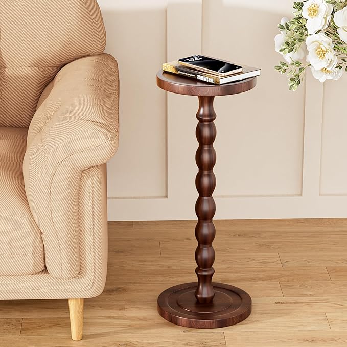 Solid Wood Drink Table, Rubber Wood‌ Small Round Side Table - Image 7