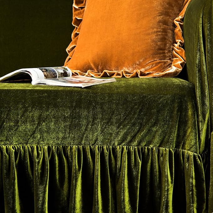 GLORY SEASON Velvet Sofa Cover Soft Decorative Luxurious Solid Exquisite Ruffle - Image 5
