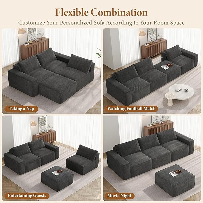 Vesgantti 114" Modular Boneless Couch, Modern 3 Seater Sectional Sofa - Image 8
