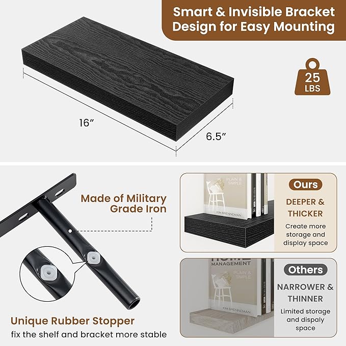 fuqing Floating Shelves for Wall, Wall Mounted Wood Floating Shelf - Image 3