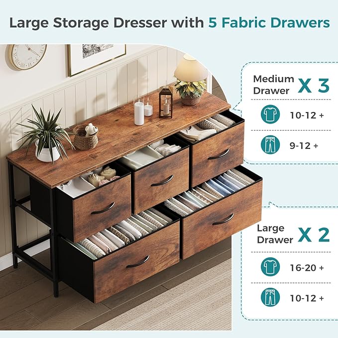 OLIXIS 5 Drawer Dresser for Bedroom, Closet Chest Organizer Furniture, TV Stand - Image 4