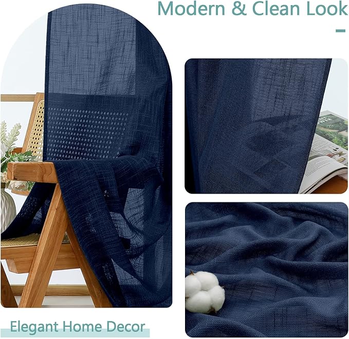 Chyhomenyc Navy Blue Semi Sheer Curtains 54 Inch Length - Image 8