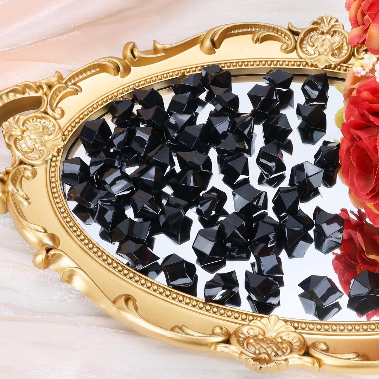 Babenest Acrylic Crushed Ice Rocks, 150 PCS Fake Crystals Plastic Ice Cubes Diamonds Gems for Vase Fillers, Home Decoration, Table Scatter, Event, Wedding, Halloween, Arts & Crafts (Black)