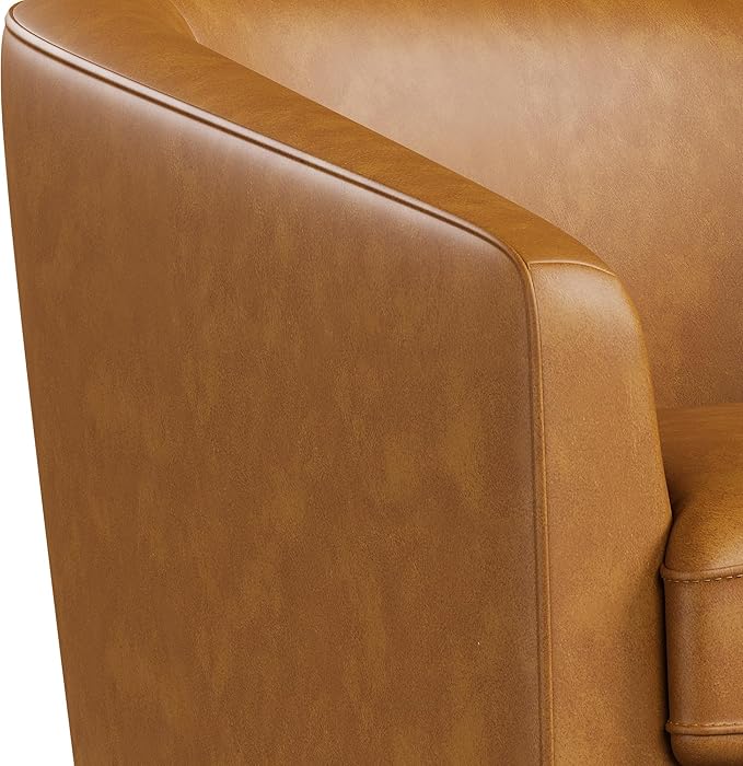 Swivel Barrel Accent Chairs Set of 2, Round Faux Leather Living Room Arm Chairs - Image 8