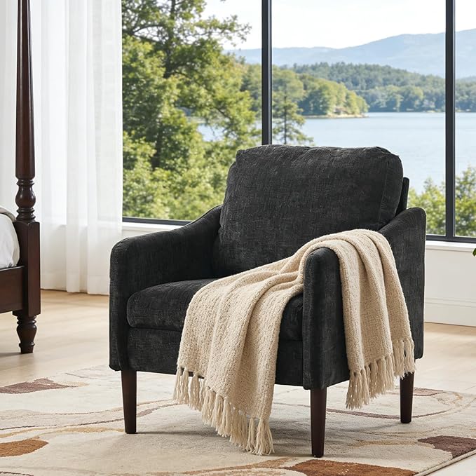 2PCS Mid Century Modern Accent Chair, Chenille Fabric Armchair - Image 4