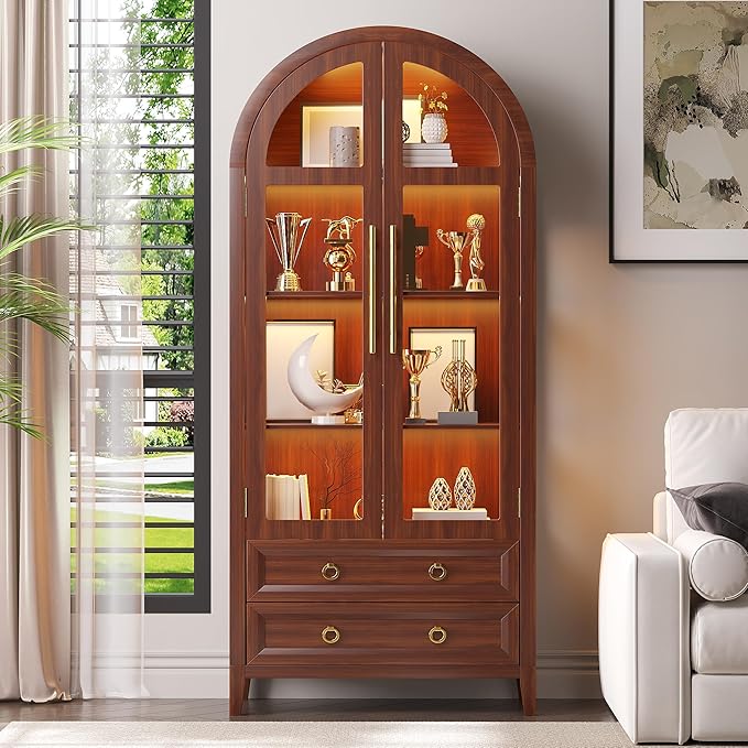 Vlsrka 71 Inch Arched Curio Cabinet - Image 9
