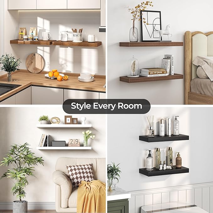 Fun Memories Floating Shelves for Wall, 12 Inch Set of 3 Rustic Wood Wall - Image 7