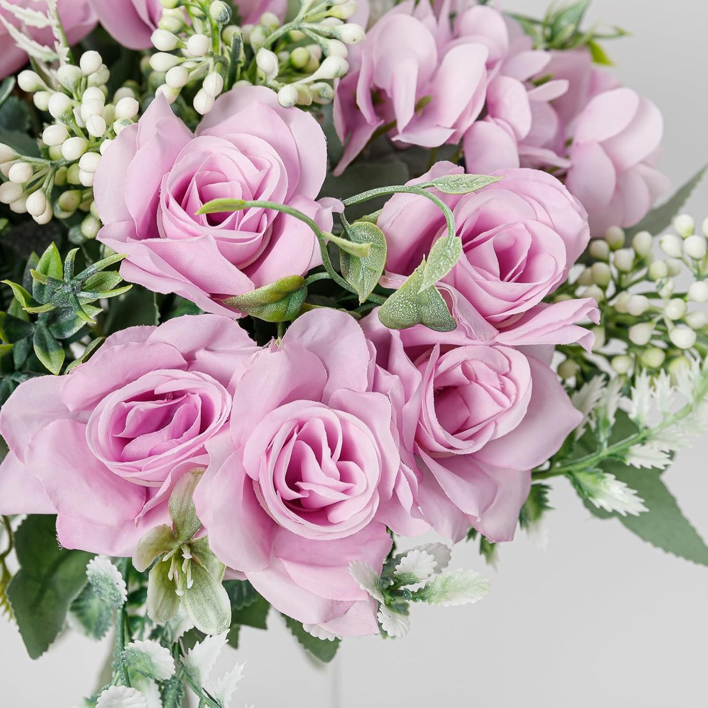 Artificial Flower 5 Branches Artificial Silk Fake Flowers Bouquet Small Roses for Wedding Home Office Tables Decor 4 Packs(Light Purple)