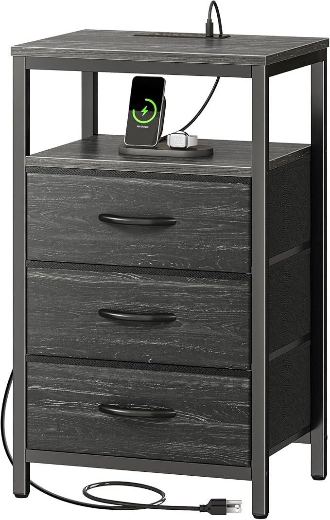 Huuger Nightstand with Charging Station, 27.6 Inch End Table Bedside Table with by Huuger