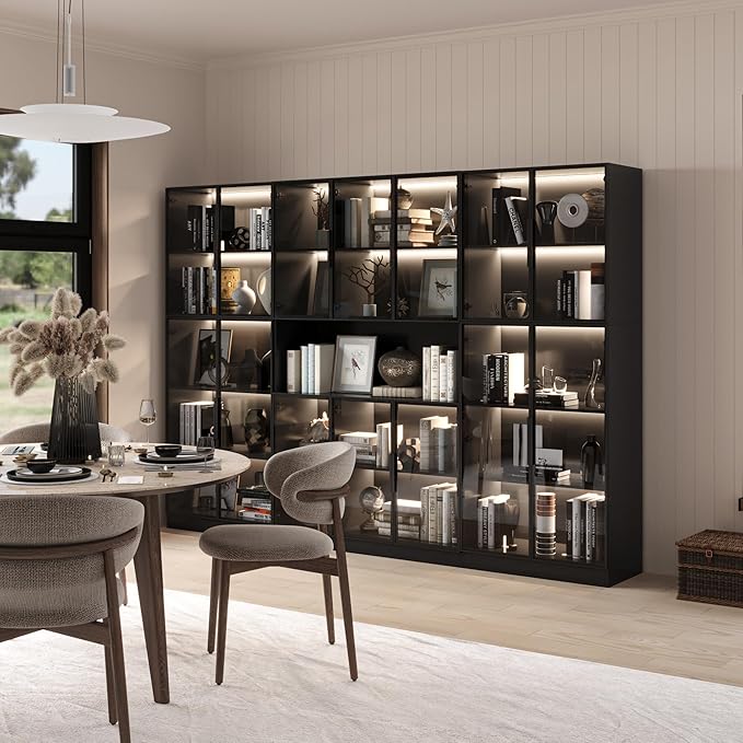 Mekminop Bookcase with Glass Doors and RGB Led Lights, Combination Display - Image 8
